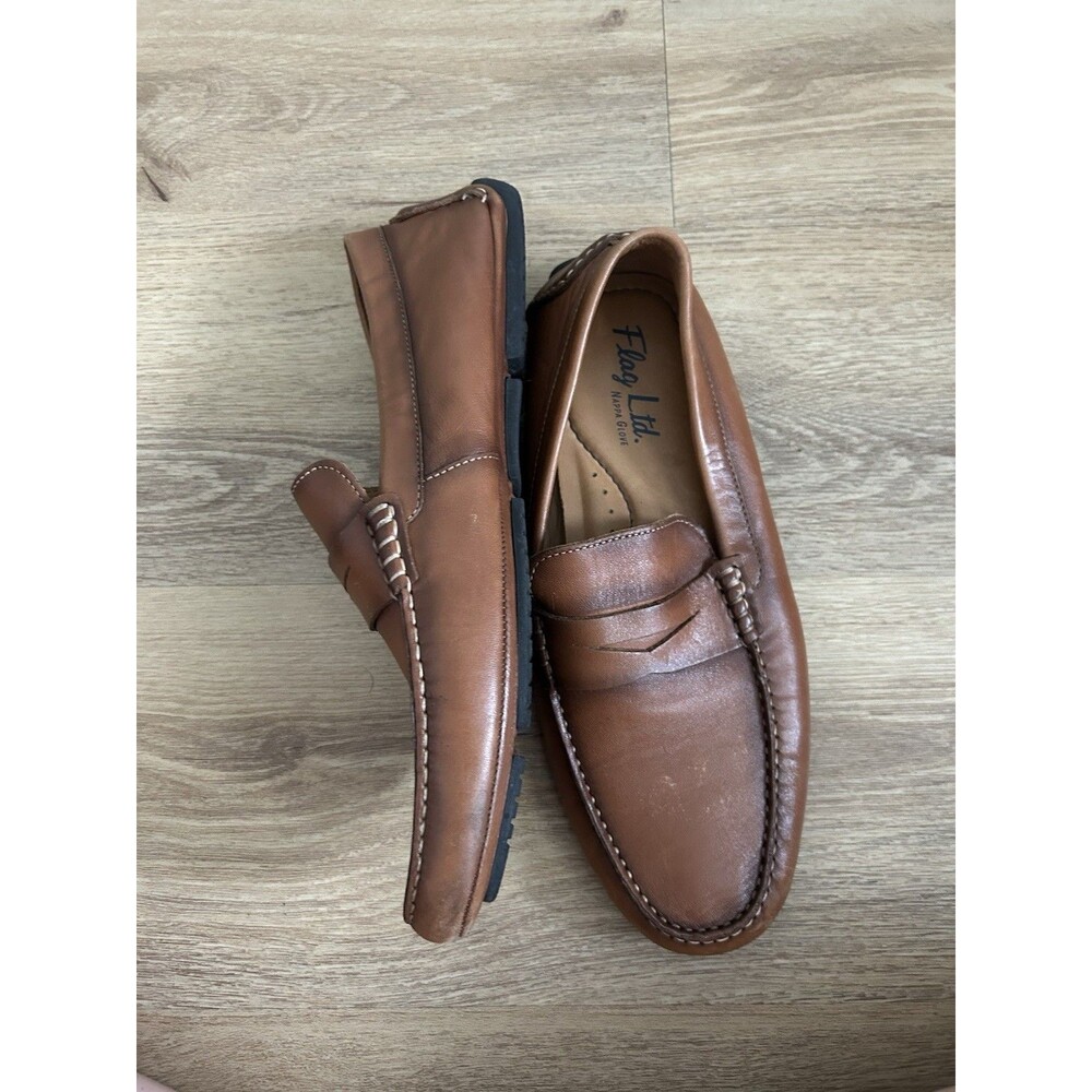 Flag Ltd Men's Penny Loafer Shoes Boat 10.5 Slip On Moccasins Leather Brown